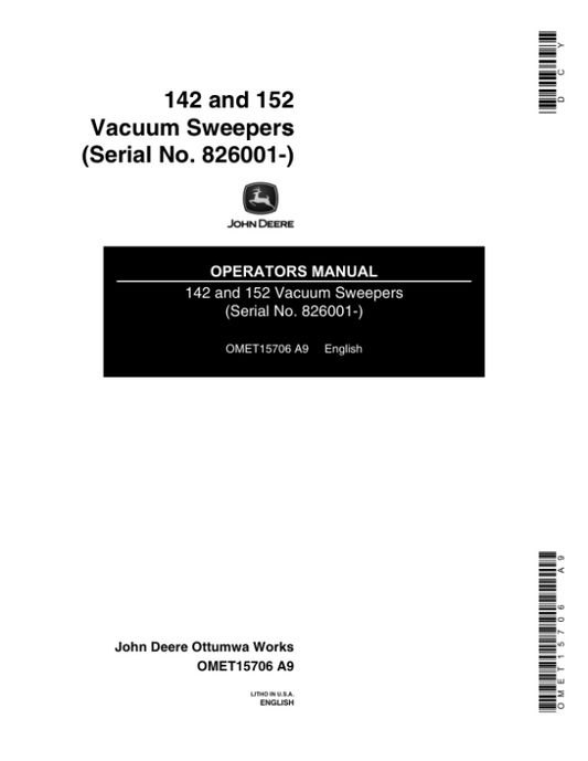 John Deere 142, 152 Lawn Sweepers Operator’s Manual (OMET15706) Workshop Guide