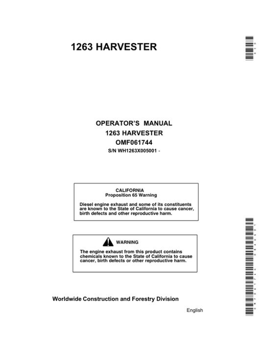 John Deere 1263 Wheeled Harvesters Operator’s Manuals (OMF061744) Workshop Guide
