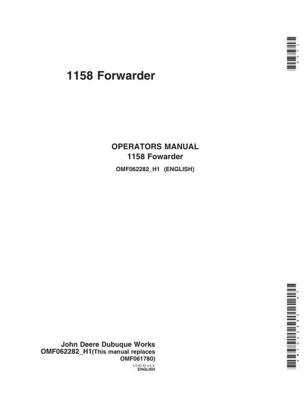 John Deere 1158 Forwarders Operator’s Manuals (OMF062282) Workshop Guide