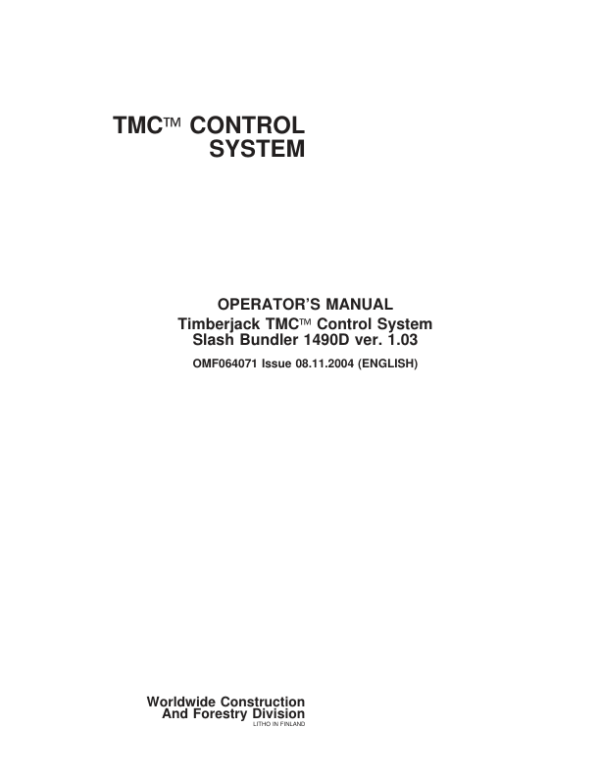 John Deere TMC Control Systems Operator’s Manuals (OMF064071) Workshop Guide