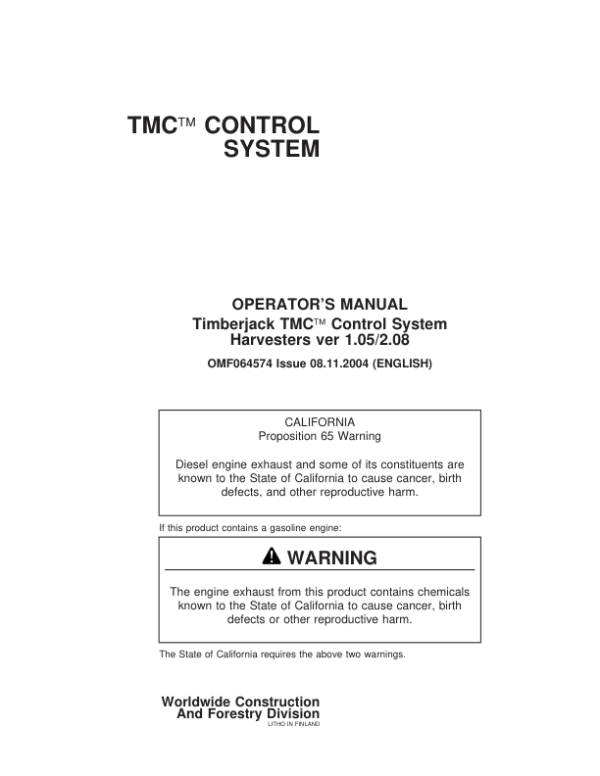 John Deere TMC Control Systems Operator’s Manuals (OMF064574 VER 105 208) Workshop Guide