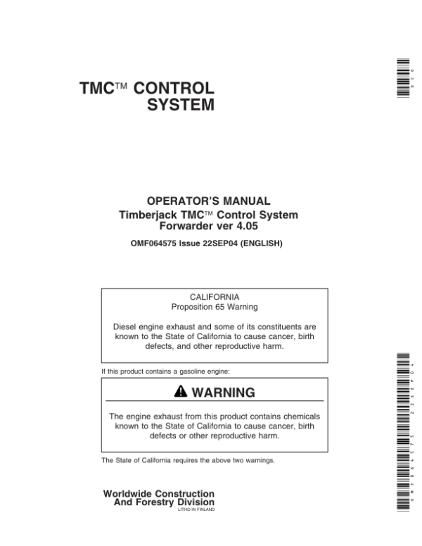 John Deere TMC Control Systems Operator’s Manuals (OMF064575) Workshop Guide