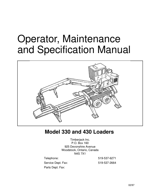John Deere 430, 330 Knuckleboom Loader Operator’s Manuals (OMF284412) Workshop Guide