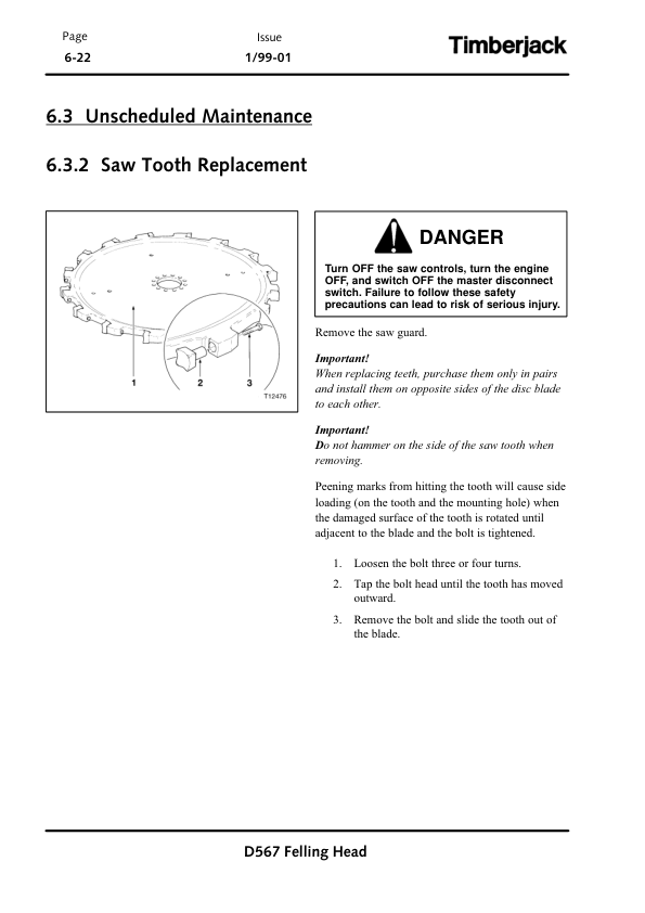 John Deere D567 Felling Heads Operator’s Manuals (OMF287668) Workshop Guide