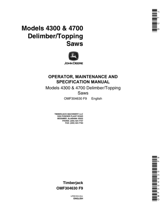 John Deere 4300, 4700 Loader Attachments Operator’s Manuals (OMF304630) Workshop Guide