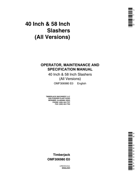 John Deere 40 INCH, 58 INCH Loader Attachments Operator’s Manuals (OMF306980) Workshop Guide