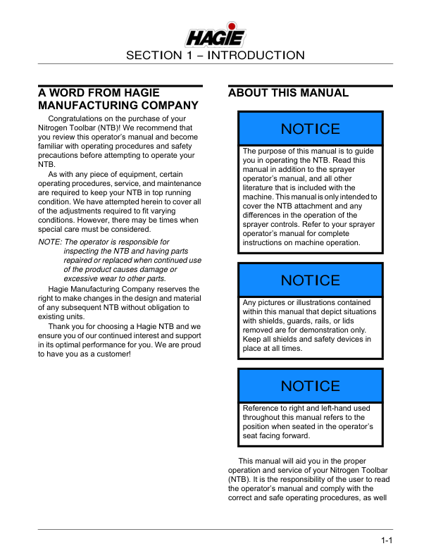 John Deere Hagie Nitrogen Toolbar (018001-018500) (Worldwide Edition) Operator’s Manual (OMFA493753) Workshop Guide