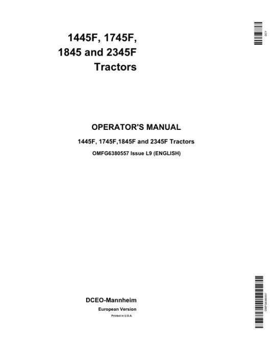 John Deere 1445F, 1745F, 1845F, 2345F Tractors Operator’s Manual (OMFG6380557) Workshop Guide