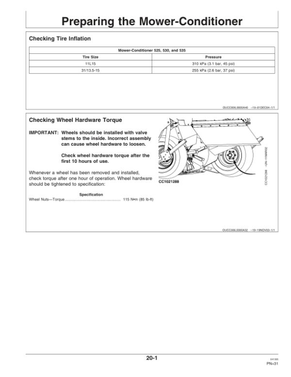 John Deere 525, 530, 535 Rotary Mower Conditioners Operator’s Manual (OMFH302721) Workshop Guide