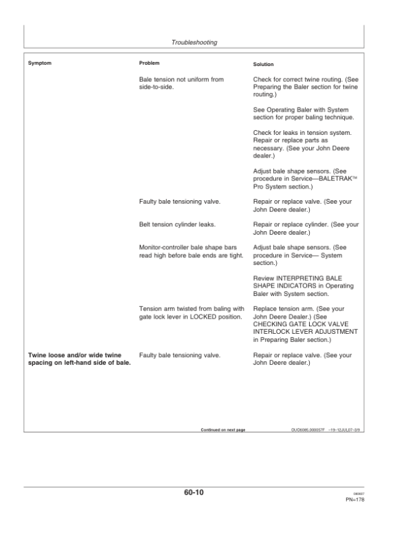 John Deere 458, 458 Silage Special & 558 Round Balers (Regular & Megawide Pickup Plus)(340001- 349999) Operator’s Manual (OMFH304730) Workshop Guide