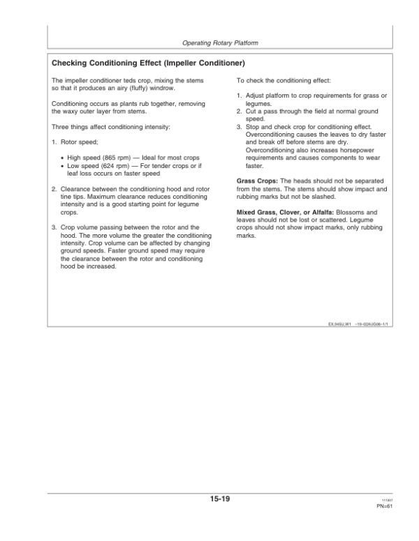 John Deere 995 Rotary Platform 5 Meter (000001-349999) Operator’s Manual (OMFH304908) Workshop Guide