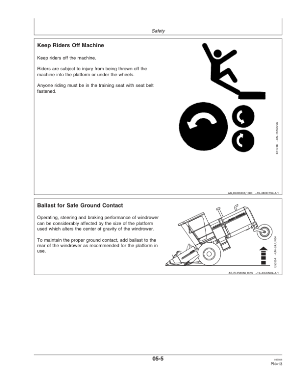 John Deere 4895 Self-Propelled Windrower (350001-) Operator’s Manual (OMFH307038) Workshop Guide
