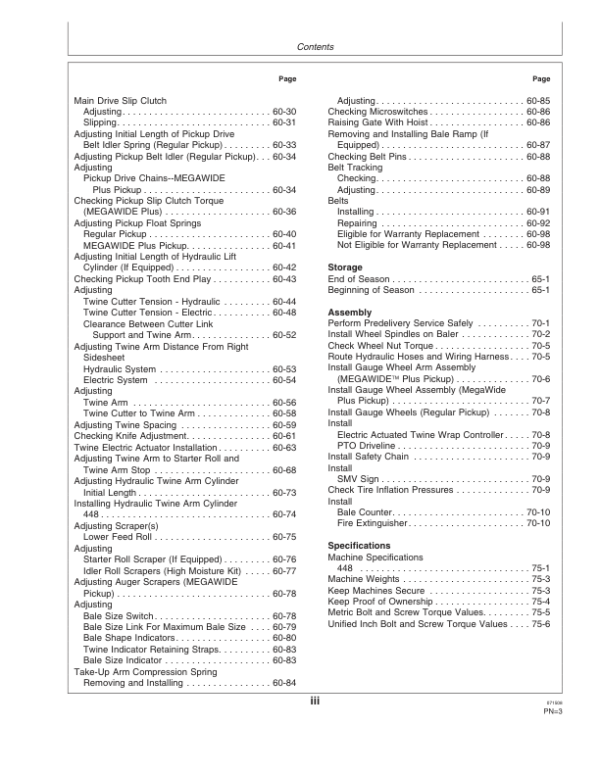 John Deere 448 Round Baler (350001-) Operator’s Manual (OMFH307270) Workshop Guide