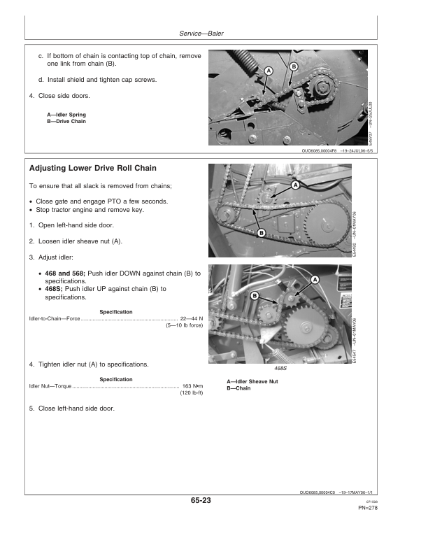 John Deere 468, 468 Silage Special, & 568 Round Balers (350001-360000) Operator’s Manual (OMFH307276) Workshop Guide