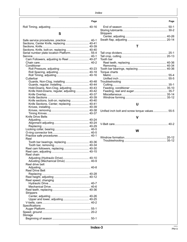 John Deere 896 Auger Platform North America (370001- ) Operator’s Manual (OMFH311641) Workshop Guide