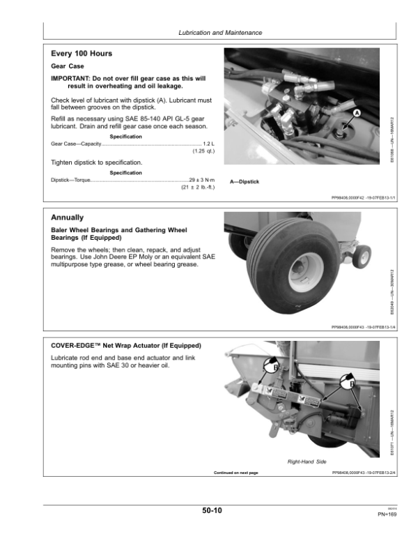 John Deere 459, 459S, 559 & 559S Round Balers (North American) Operator’s Manual (OMFH313135) Workshop Guide
