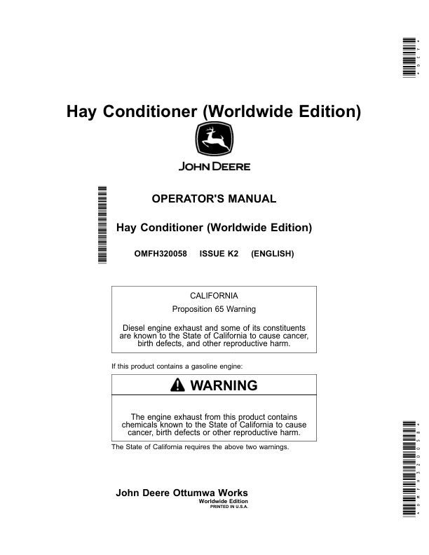 John Deere Hay Conditioner (Worldwide Edition) Operator’s Manual (OMFH320058) Workshop Guide