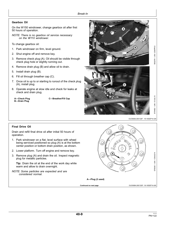 John Deere W110 Self-Propelled Windrowers Operator’s Manual (OMFH322494) Workshop Guide