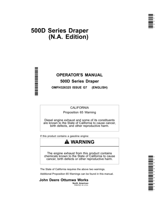 John Deere 525D, 530D & 536D Drapers Operator’s Manual (OMFH326325) Workshop Guide