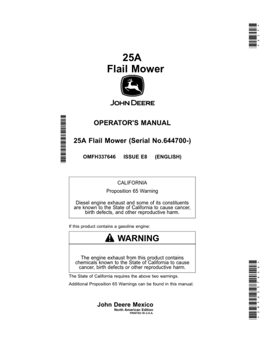 John Deere 25A Flail Mower Operator’s Manual (OMFH337646) Workshop Guide