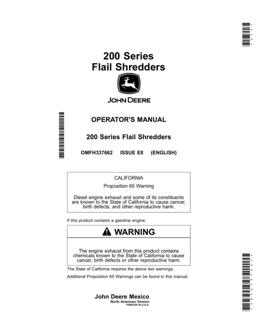 John Deere 200 Series Flail Shredders Operator’s Manual (OMFH337662) Workshop Guide