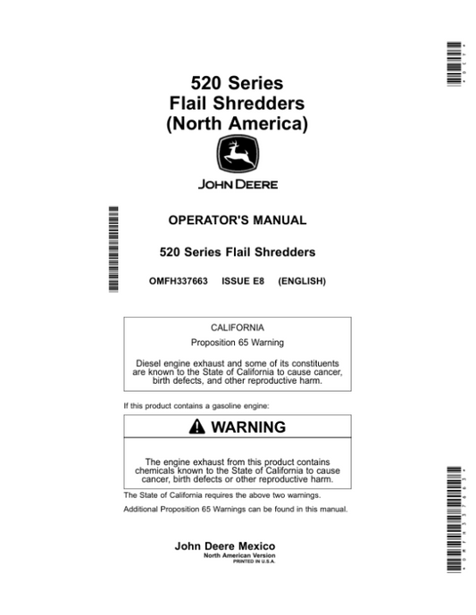 John Deere 520 Series Flail Shredders Operator’s Manual (OMFH337663) Workshop Guide