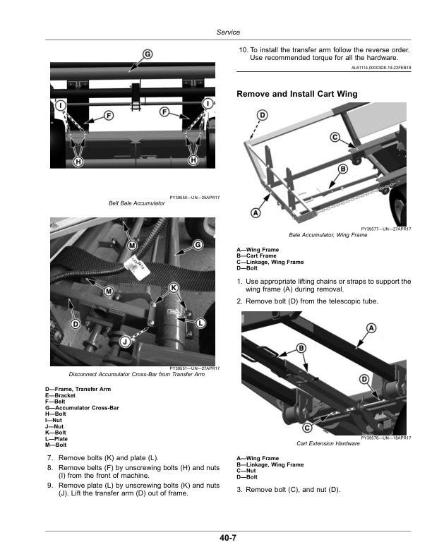 John Deere A420R, A520R Round Bale Accumulator Operator’s Manual (OMFH338764) Workshop Guide