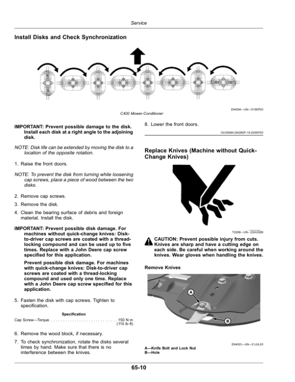 John Deere C400 Center Pivot Mower-Conditioners (490000-) (North American) Operator’s Manual (OMFH348837) Workshop Guide