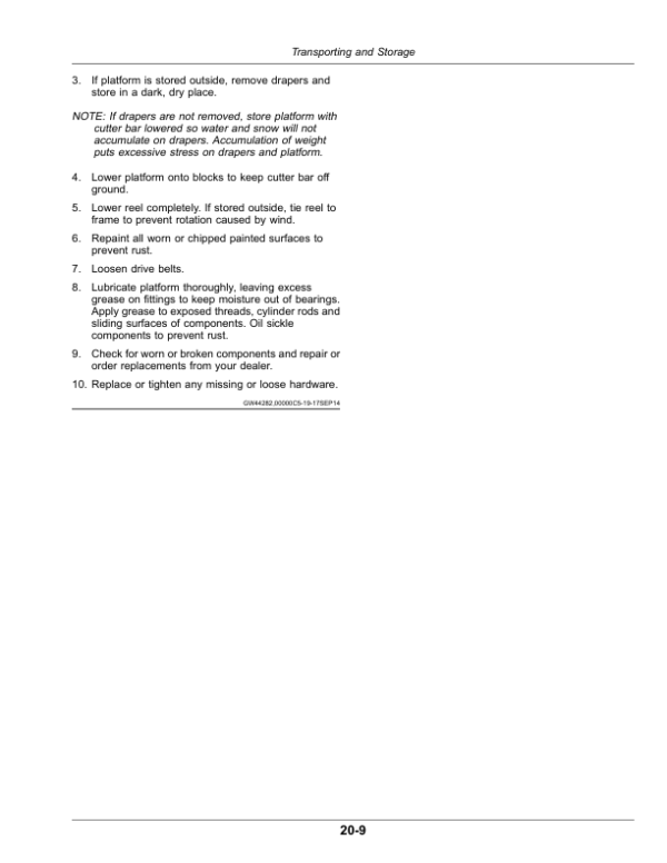 John Deere 415D, 420D, 425D, 430D, 435D, 440D Draper Platforms (490001-) (Worldwide Edition) Operator’s Manual (OMFH349803) Workshop Guide