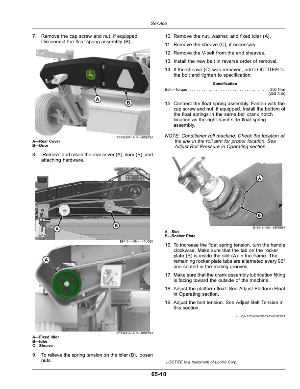 John Deere C450 Center Pivot Mower-Conditioner (Export Edition) Operator’s Manual (OMFH355659) Workshop Guide