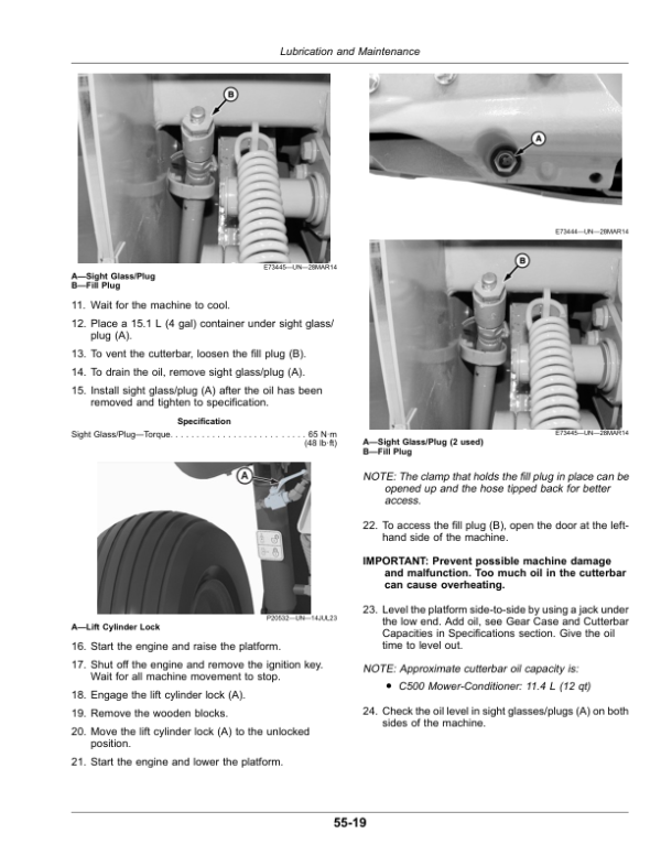 John Deere C500 Center Pivot Mower-Conditioner (North American) Operator’s Manual (OMFH355661) Workshop Guide
