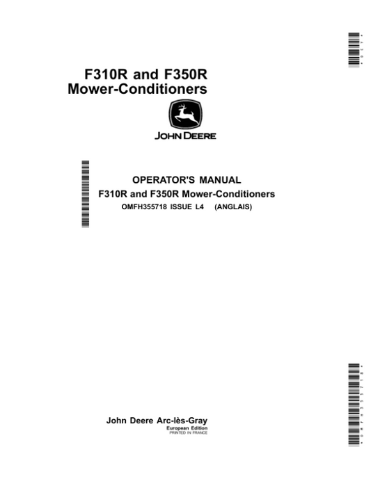 John Deere F310R, F350R Mower-Conditioners Operator’s Manual (OMFH355718) Workshop Guide