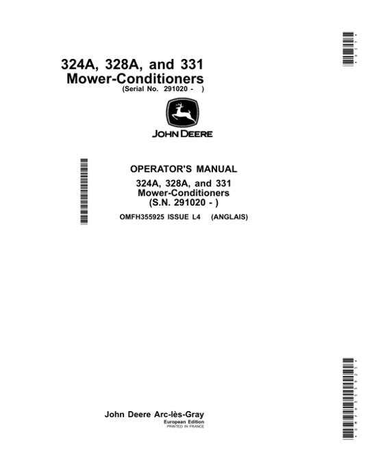 John Deere 324A, 328A, 331 Mower-Conditioner Operator’s Manual (OMFH355925) Workshop Guide