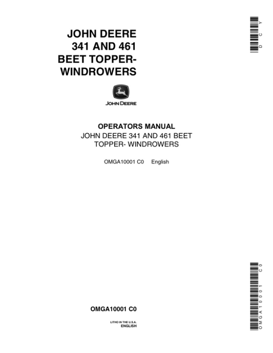 John Deere 341, 461 Beet Topper Windrowers Operator’s Manual (OMGA10001) Workshop Guide