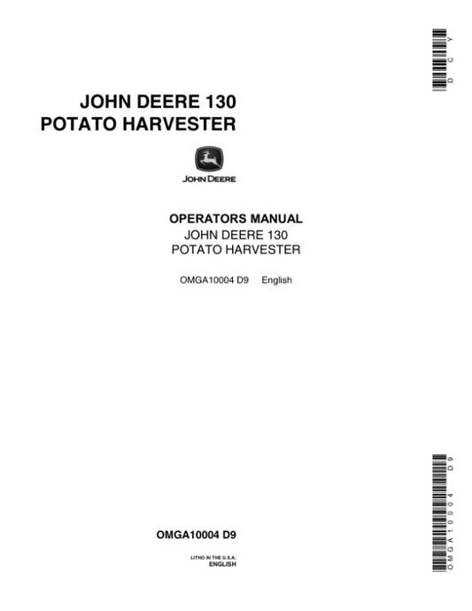 John Deere 130 Potato Harvester Operator’s Manual (OMGA10004) Workshop Guide