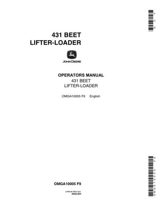 John Deere 431 Beet Lifter-Loader Operator’s Manual (OMGA10005) Workshop Guide