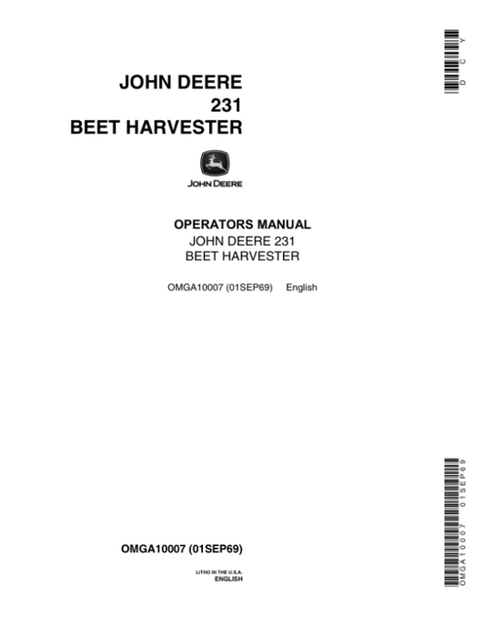 John Deere 231 Beet Harvester Operator’s Manual (OMGA10007) Workshop Guide