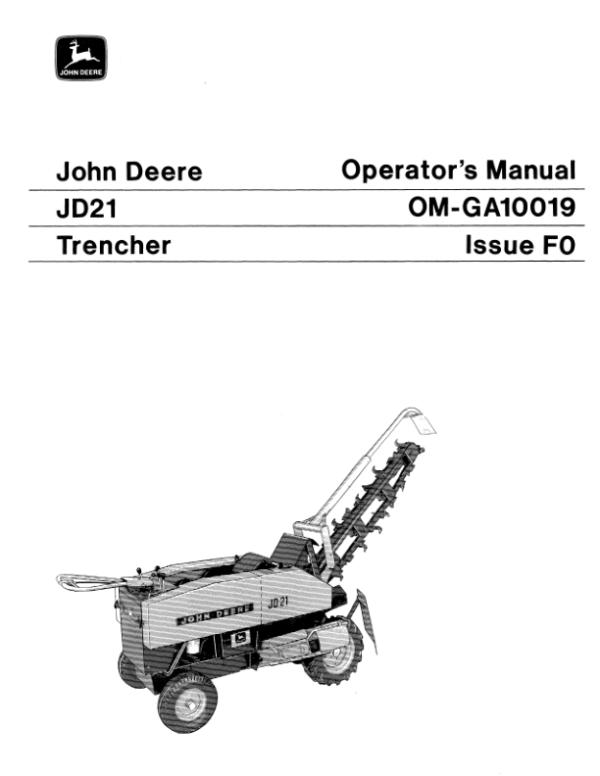 John Deere JD21 Trencher Operator’s Manual (OMGA10019) Workshop Guide