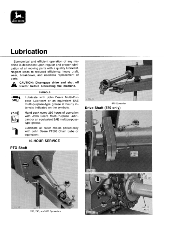 John Deere 760, 790, 850, 870 Flail Spreaders Operator’s Manual (OMGA10367) Workshop Guide