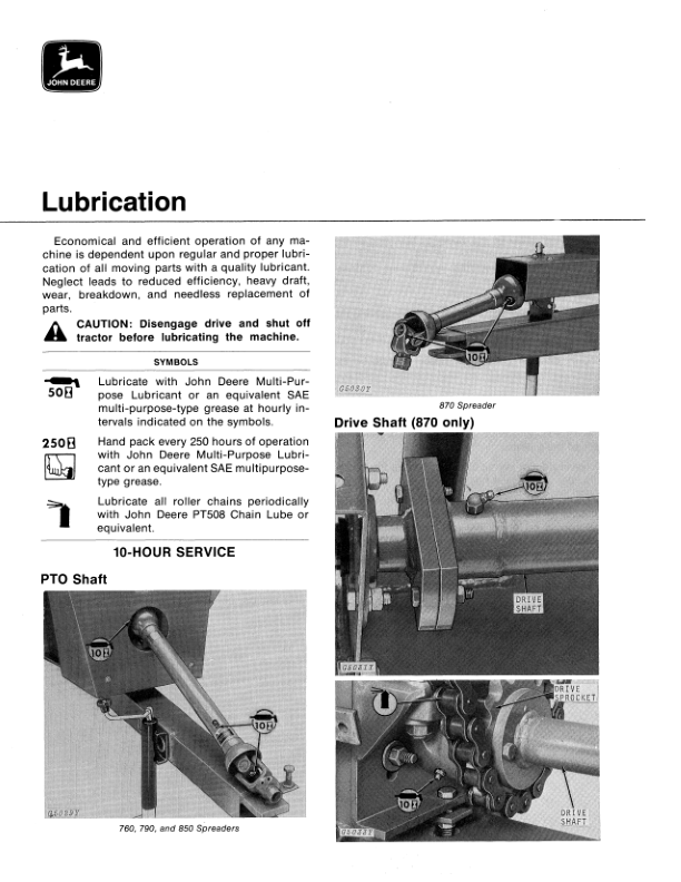 John Deere 760, 790, 850, 870 Flail Spreaders Operator’s Manual (OMGA10367) Workshop Guide