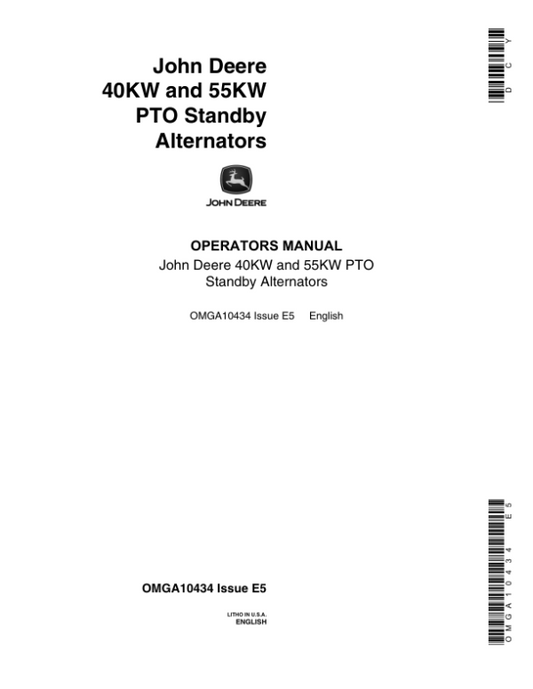 John Deere 40K, 55K PTO Standby Alternators Operator’s Manual (OMGA10434) Workshop Guide