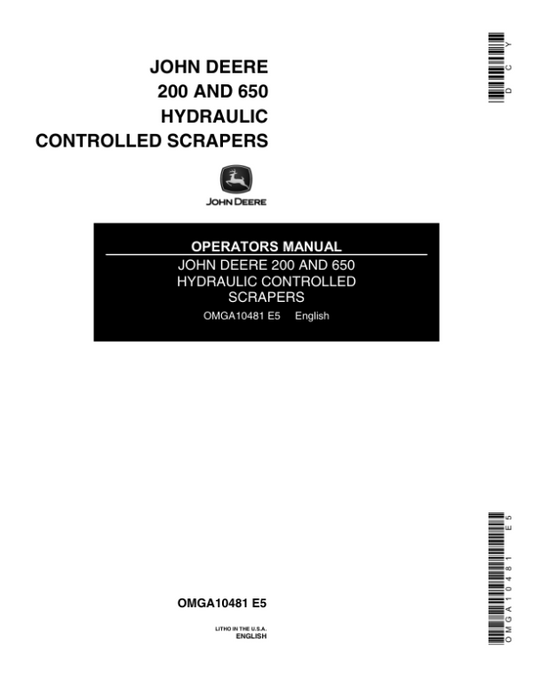 John Deere 200, 650 Hydraulic-Controlled Scraper Operator’s Manual (OMGA10481) Workshop Guide