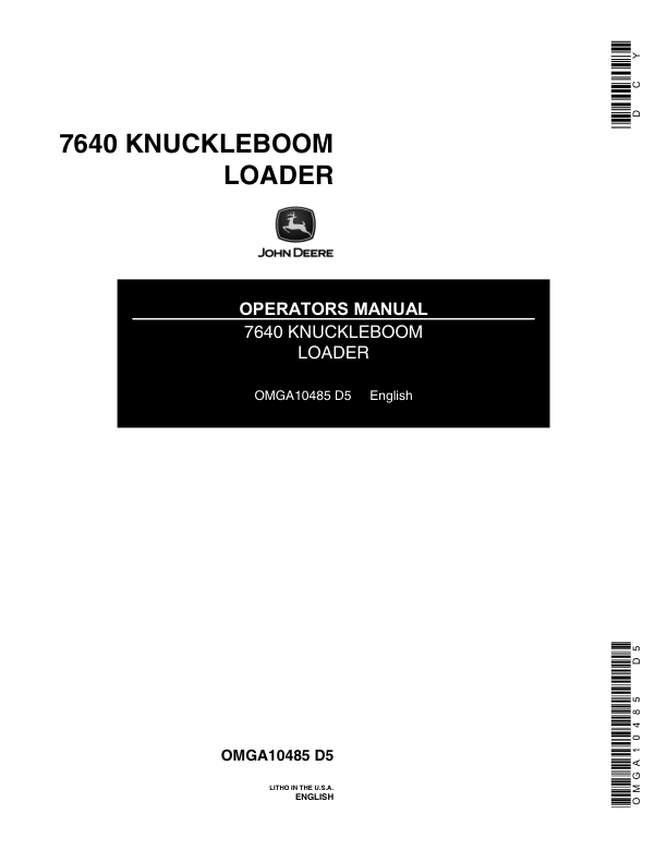 John Deere 7640 Knuckleboom Loader Operator’s Manual (OMGA10485) Workshop Guide