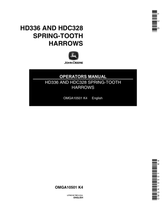 John Deere HD336, HDC328 Spring-Tooth Harrows Operator’s Manual (OMGA10501) Workshop Guide