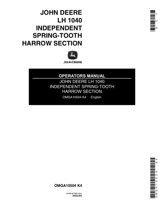 John Deere LH1040 Independent Spring-Tooth Harrow Section Operator’s Manual (OMGA10504) Workshop Guide