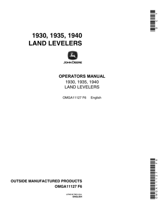John Deere 1930, 1935, 1940 Land Levelers Operator’s Manual (OMGA11127) Workshop Guide