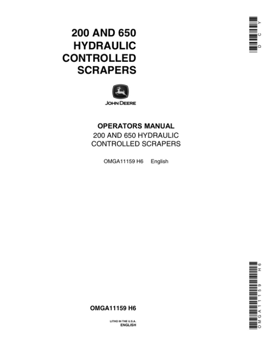 John Deere 200, 650 Hydraulic-Controlled Scrapers Operator’s Manual (OMGA11159) Workshop Guide