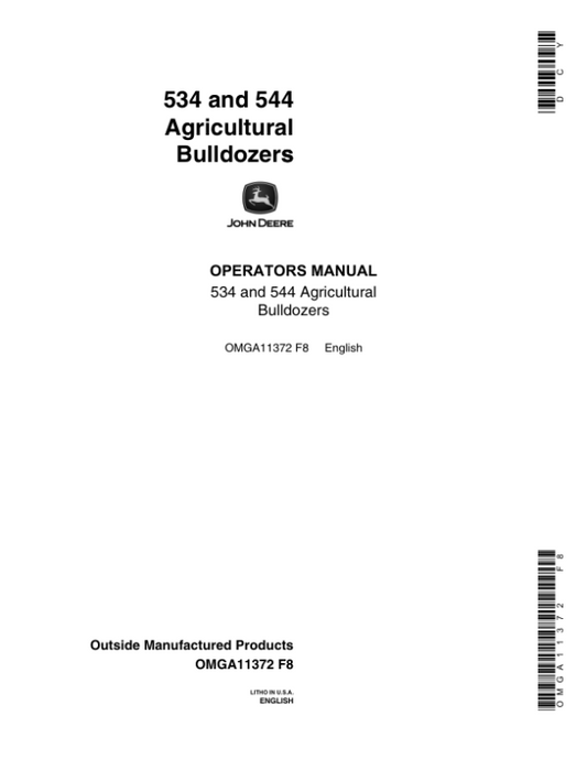 John Deere 534, 544 Agricultural Bulldozers Operator’s Manual (OMGA11372) Workshop Guide