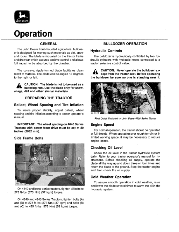 John Deere 534, 544 Agricultural Bulldozers Operator’s Manual (OMGA11372) Workshop Guide