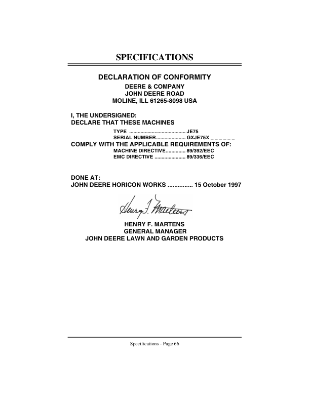 John Deere JX75(010001-), JE75(010001-) 21-Inch Walk-Behind Rotary Mower Operator’s Manual (OMGC00180) Workshop Guide